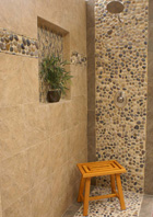 Shower Tile with River Rock Pebbles