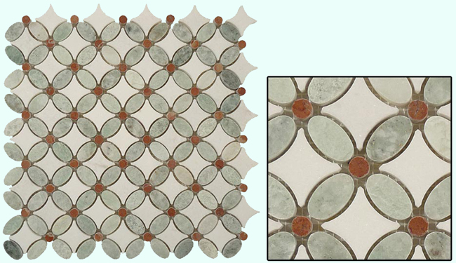 Marble Tile in Ming Green Red and Thassos White
