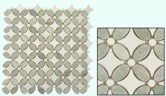 Marble Tile Ming Green Thassos White Flower Series