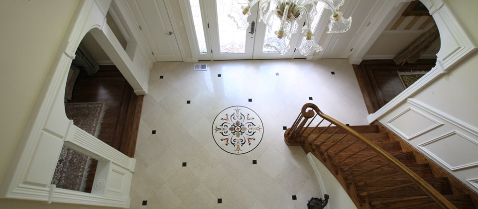 Fuda Tile Showcase Picture - Entry Foyer with Custom Waterjet Medallion and 18x18 Italian Marble